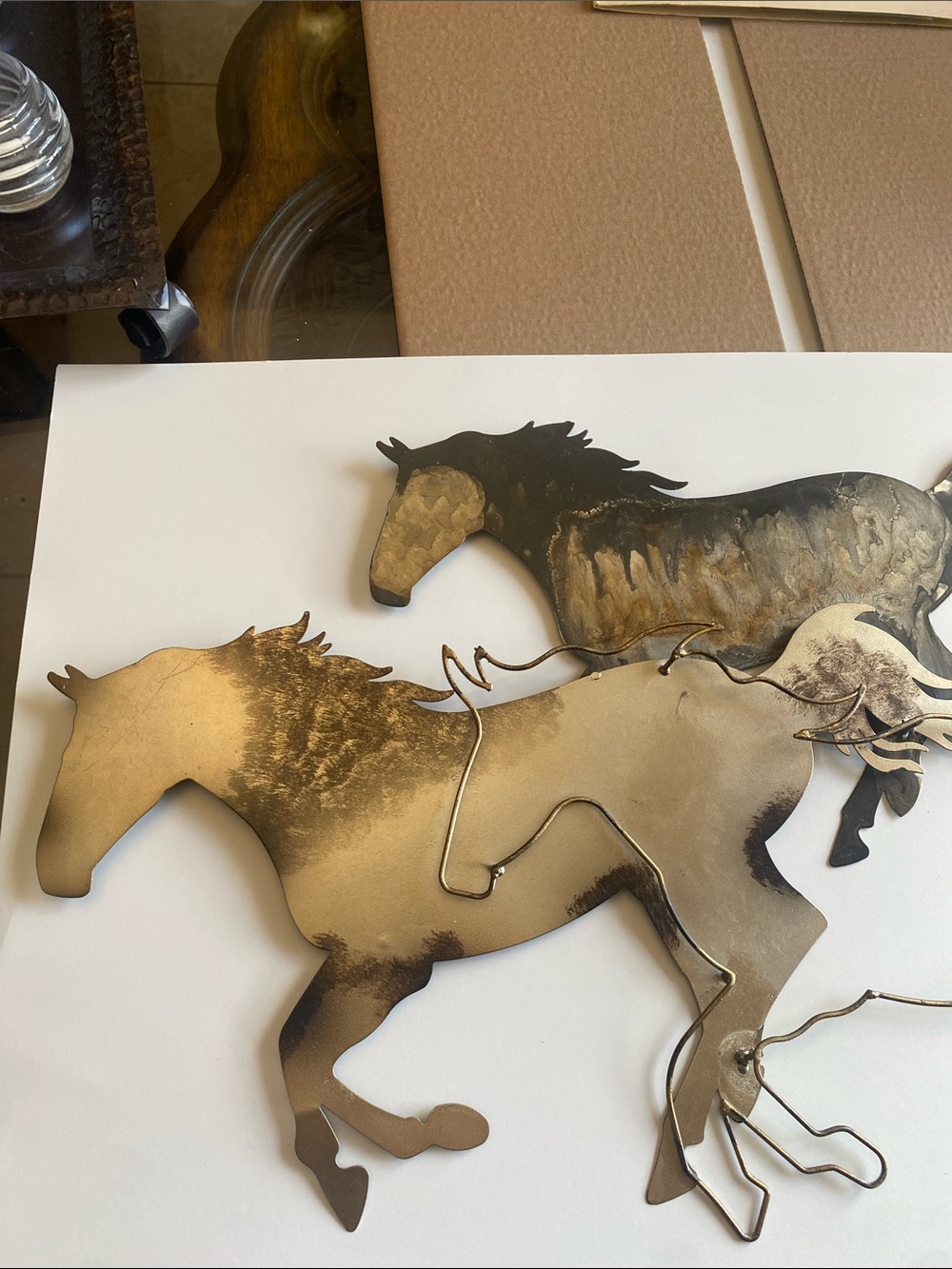 Metal Horse Wall Sculpture in Gold and Brown